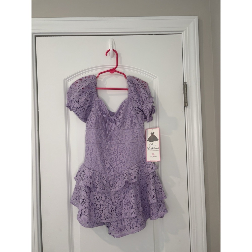 Rare Editions Girls Shorts Romper Size 7 NWT Lavender Lace Ruffle Off Shoulder - Picture 5 of 8